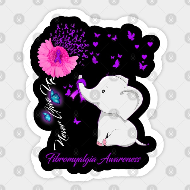 Elephant Fibromyalgia Awareness - Fibromyalgia Ribbon Sticker by JazlynShyann